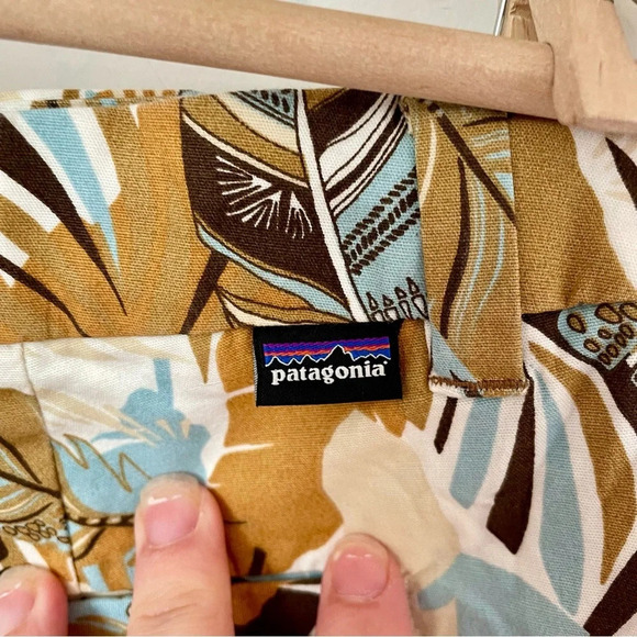 Patagonia Women's Tropical Print Shorts - Brown, Blue, Cream - Picture 4 of 7